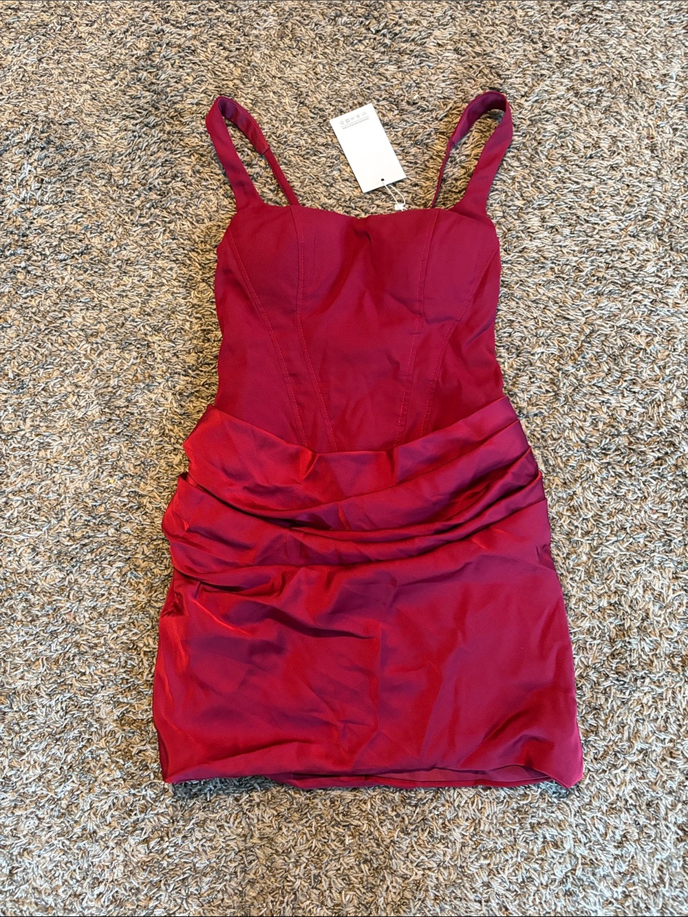 Women's Red Ruched Satin Cocktail Dress